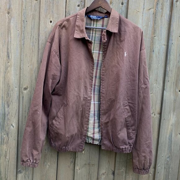 Polo Ralph Lauren Flannel Lined Bomber Jacket XL Brown - Picture 1 of 11